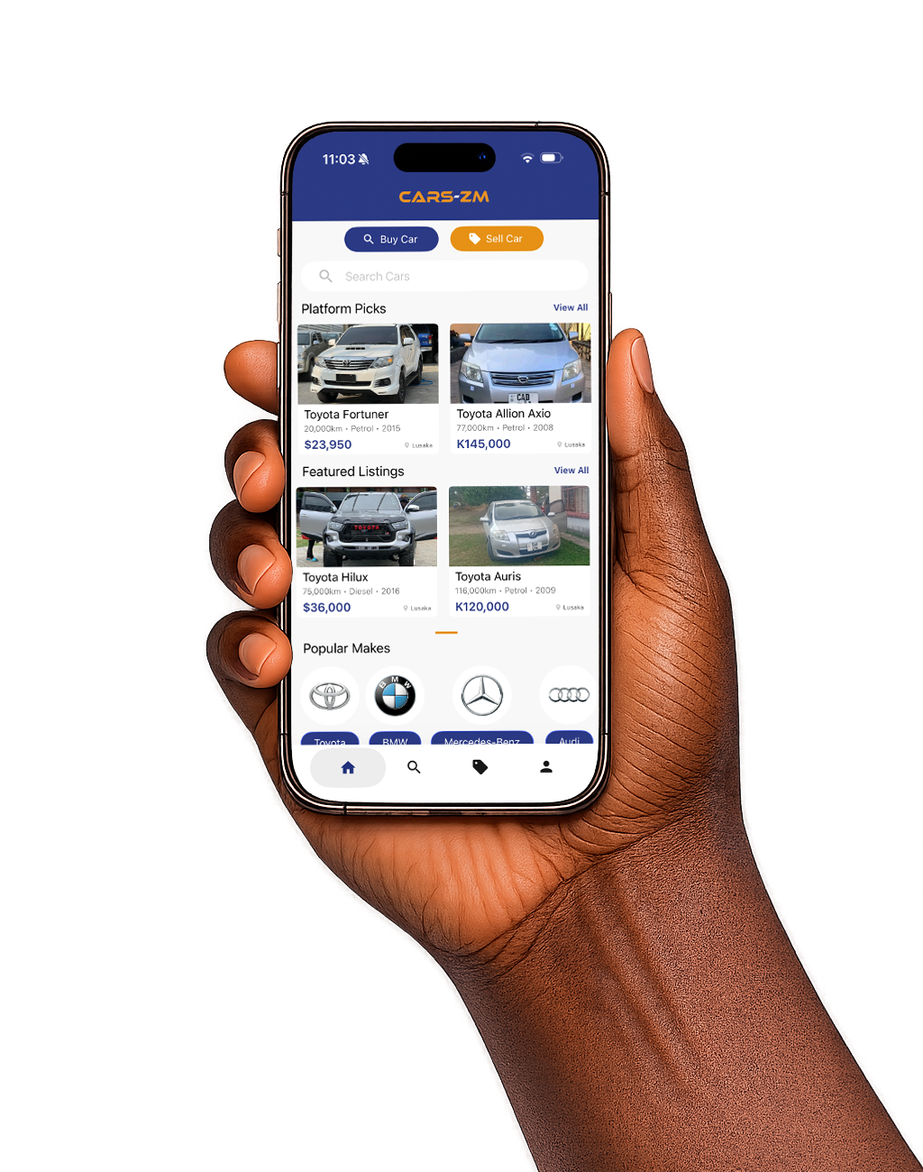 Cars-ZM app screenshot mockup